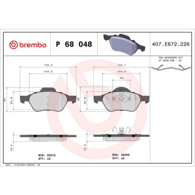 Brembo | Bremsbelagsatz, Scheibenbremse | P 68 048