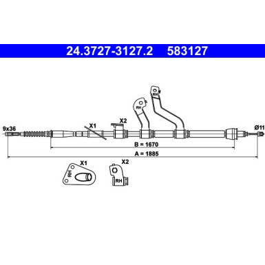 ATE | Seilzug, Feststellbremse | 24.3727-3127.2