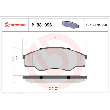 Brembo | Bremsbelagsatz, Scheibenbremse | P 83 096