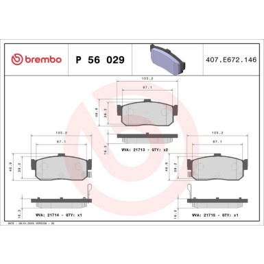 Brembo | Bremsbelagsatz, Scheibenbremse | P 56 029