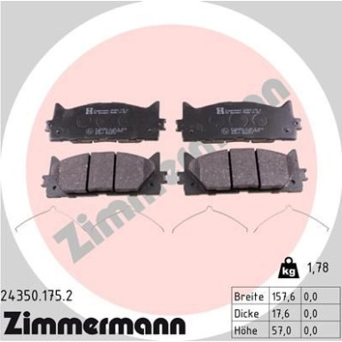 Zimmermann | Bremsbelagsatz, Scheibenbremse | 24350.175.2