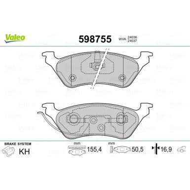 Valeo | Bremsbelagsatz, Scheibenbremse | 598755