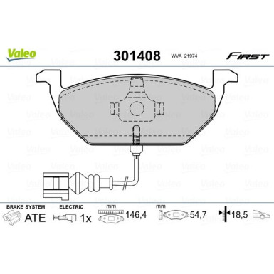 Valeo | Bremsbelagsatz, Scheibenbremse | 301408