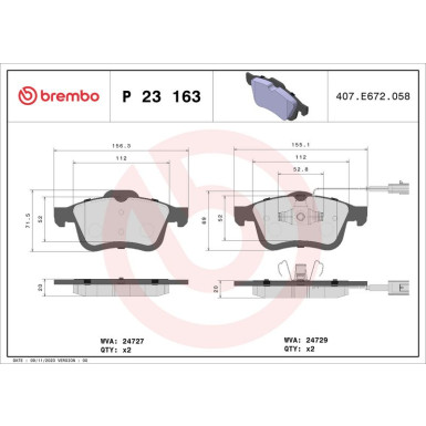 Brembo | Bremsbelagsatz, Scheibenbremse | P 23 163