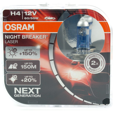 Osram | Glühlampe, Fernscheinwerfer | NIGHT BREAKER® LASER H4 Duo Box | 64193NL-HCB