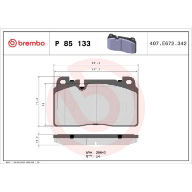 Brembo | Bremsbelagsatz, Scheibenbremse | P 85 133