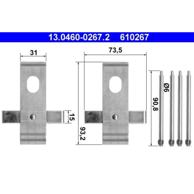 ATE | Zubehörsatz, Scheibenbremsbelag | 13.0460-0267.2