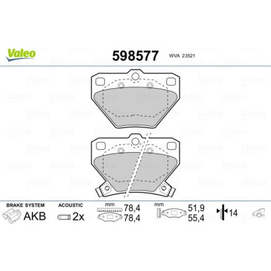 Valeo | Bremsbelagsatz, Scheibenbremse | 598577