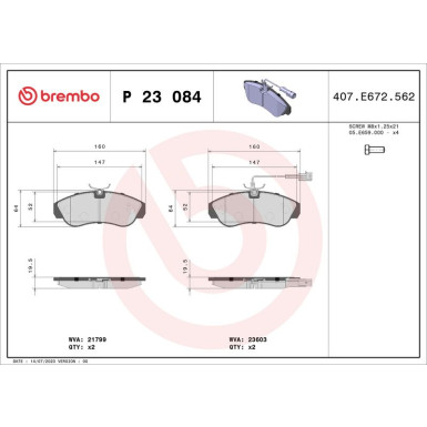 Brembo | Bremsbelagsatz, Scheibenbremse | P 23 084