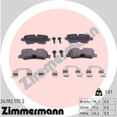 Zimmermann | Bremsbelagsatz, Scheibenbremse | 24192.175.2