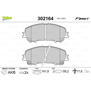 Valeo | Bremsbelagsatz, Scheibenbremse | 302164