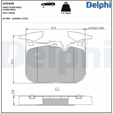 Delphi | Bremsbelagsatz, Scheibenbremse | LP2449