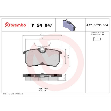 Brembo | Bremsbelagsatz, Scheibenbremse | P 24 047