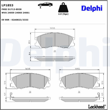Delphi | Bremsbelagsatz, Scheibenbremse | LP1853 Delphi | Bremsbelagsatz, Scheibenbremse | LP1853