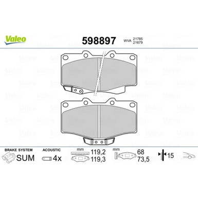 Valeo | Bremsbelagsatz, Scheibenbremse | 598897