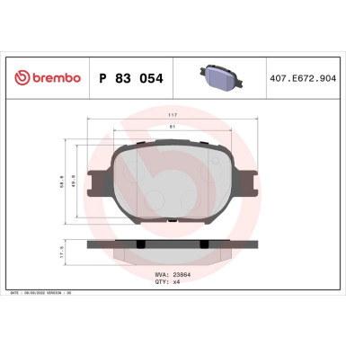 Brembo | Bremsbelagsatz, Scheibenbremse | P 83 054