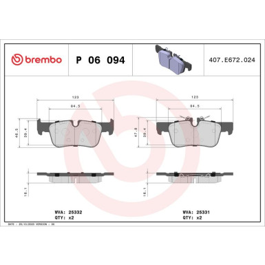 Brembo | Bremsbelagsatz, Scheibenbremse | P 06 094