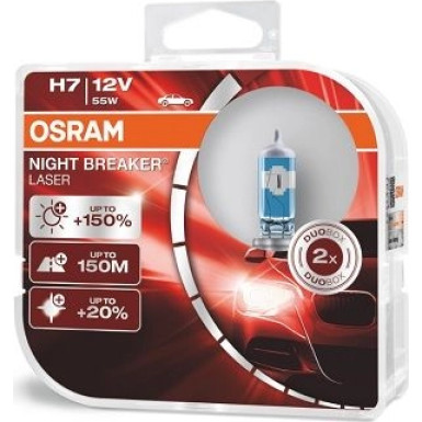 Osram | Glühlampe, Fernscheinwerfer | Glühlampe Night Breaker Laser H7 Duo Box | 64210NL-HCB