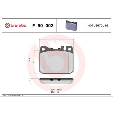 Brembo | Bremsbelagsatz, Scheibenbremse | P 50 002