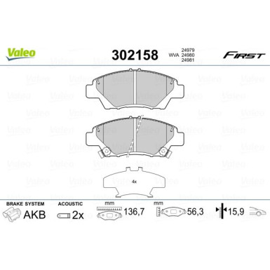 Valeo | Bremsbelagsatz, Scheibenbremse | 302158