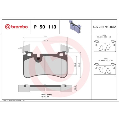 Brembo | Bremsbelagsatz, Scheibenbremse | P 50 113