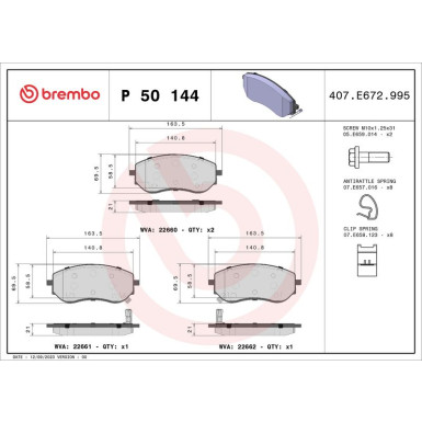 Brembo | Bremsbelagsatz, Scheibenbremse | P 50 144