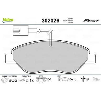 Valeo | Bremsbelagsatz, Scheibenbremse | 302026 Valeo | Bremsbelagsatz, Scheibenbremse | 302026