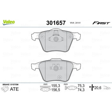 Valeo | Bremsbelagsatz, Scheibenbremse | 301657