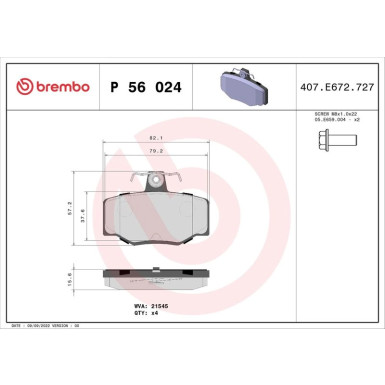 Brembo | Bremsbelagsatz, Scheibenbremse | P 56 024