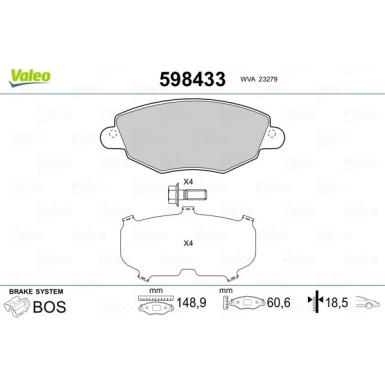 Valeo | Bremsbelagsatz, Scheibenbremse | 598433