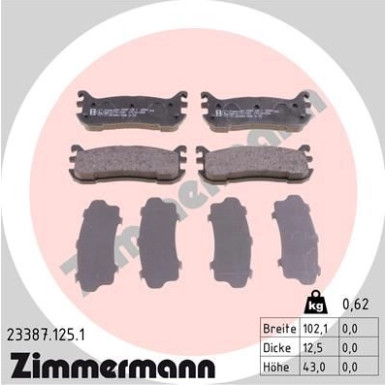 Zimmermann | Bremsbelagsatz, Scheibenbremse | 23387.125.1