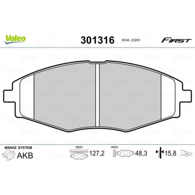 Valeo | Bremsbelagsatz, Scheibenbremse | 301316