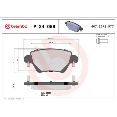 Brembo | Bremsbelagsatz, Scheibenbremse | P 24 059