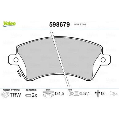 Valeo | Bremsbelagsatz, Scheibenbremse | 598679