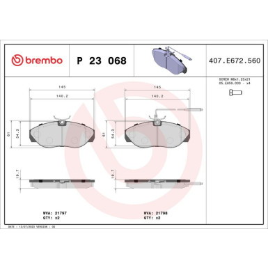 Brembo | Bremsbelagsatz, Scheibenbremse | P 23 068