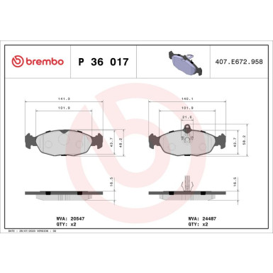 Brembo | Bremsbelagsatz, Scheibenbremse | P 36 017