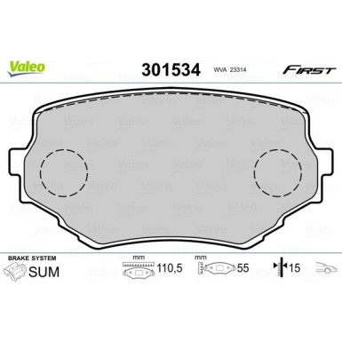 Valeo | Bremsbelagsatz, Scheibenbremse | 301534