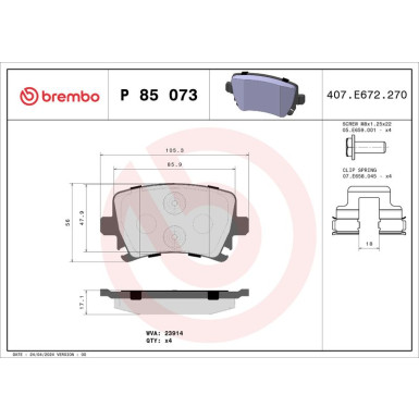 Brembo | Bremsbelagsatz, Scheibenbremse | P 85 073