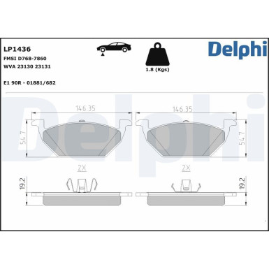 Delphi | Bremsbelagsatz, Scheibenbremse | LP1436