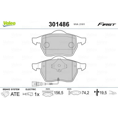 Valeo | Bremsbelagsatz, Scheibenbremse | 301486