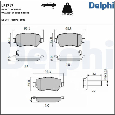 Delphi | Bremsbelagsatz, Scheibenbremse | LP1717