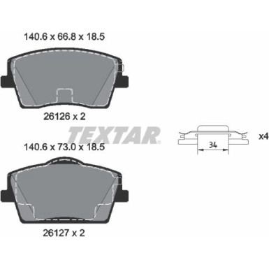 Textar | Bremsbelagsatz, Scheibenbremse | 2612601
