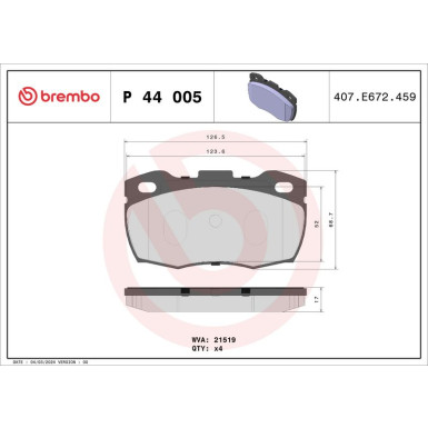 Brembo | Bremsbelagsatz, Scheibenbremse | P 44 005