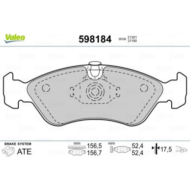 Valeo | Bremsbelagsatz, Scheibenbremse | 598184