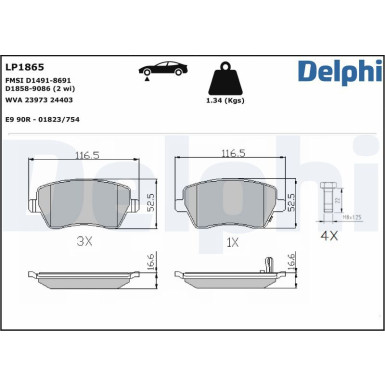 Delphi | Bremsbelagsatz, Scheibenbremse | LP1865