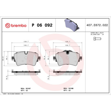 Brembo | Bremsbelagsatz, Scheibenbremse | P 06 092