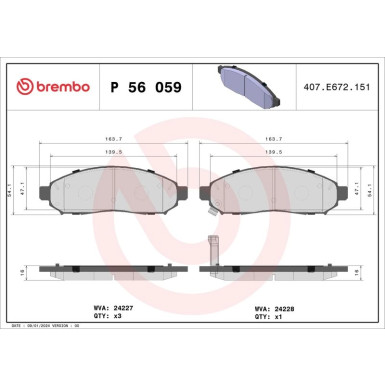 Brembo | Bremsbelagsatz, Scheibenbremse | P 56 059