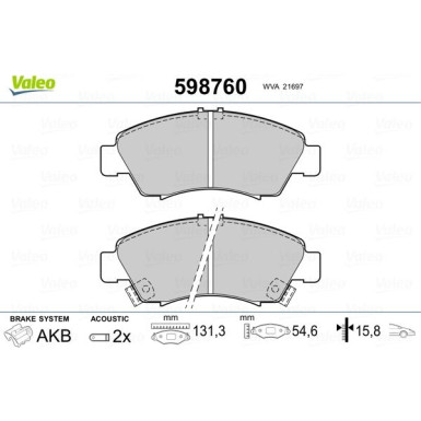 Valeo | Bremsbelagsatz, Scheibenbremse | 598760