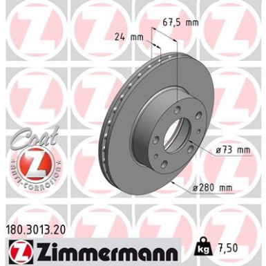 ZIMMERMANN Bremsscheiben Ø280mm + Bremsbeläge Vorne für FIAT DUCATO (180.3013.20 + 24468.190.2)