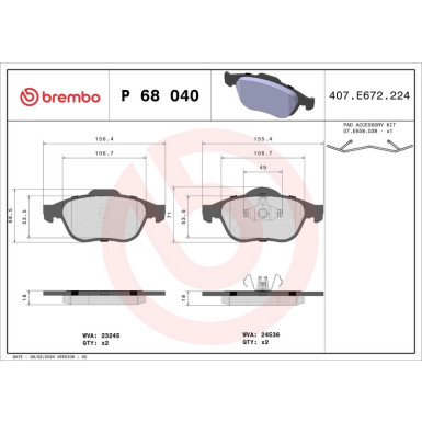 Brembo | Bremsbelagsatz, Scheibenbremse | P 68 040